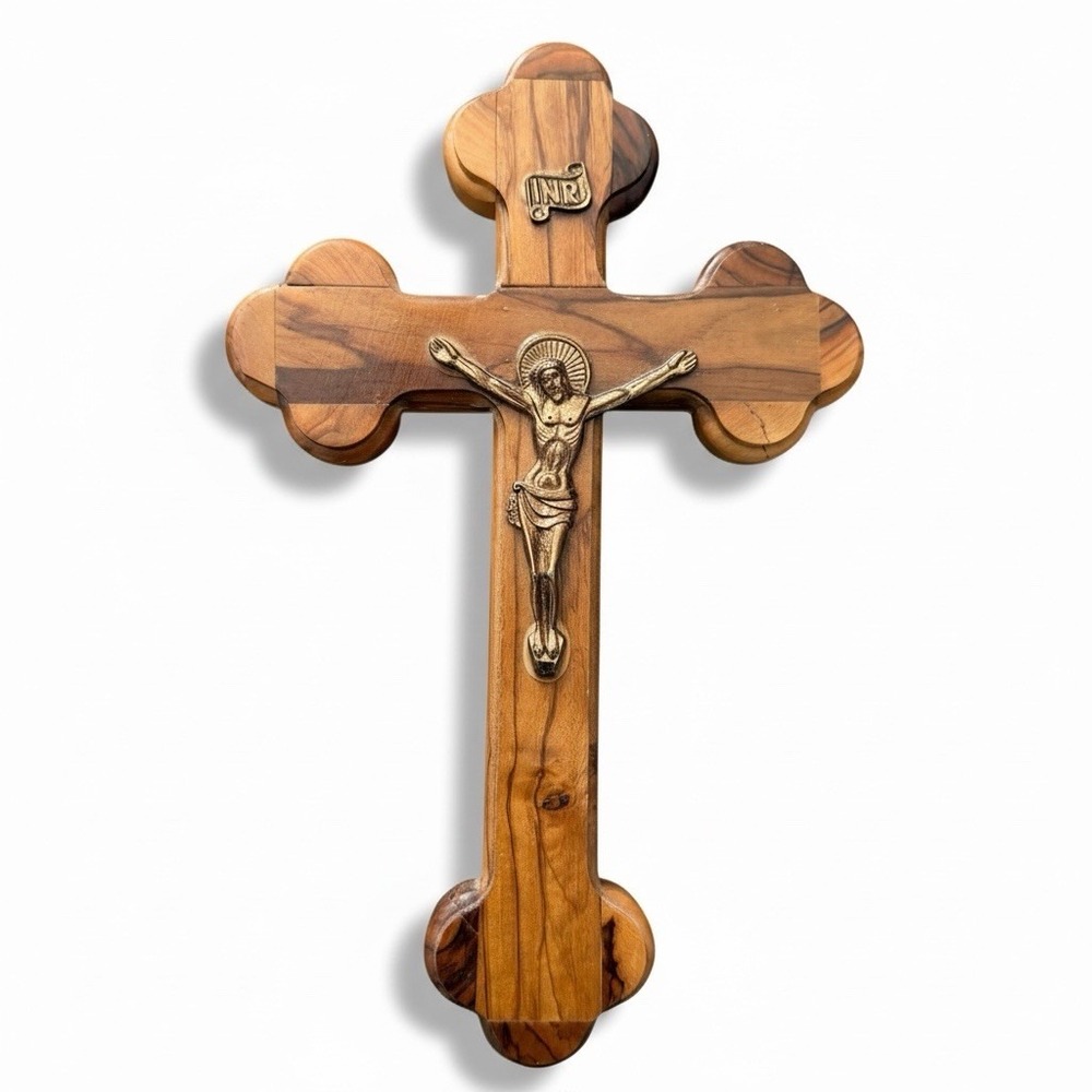 Jerusalem Olive Wood Crucifix‎ Wall Cross INRI Jesus Christ 9" Holy Land